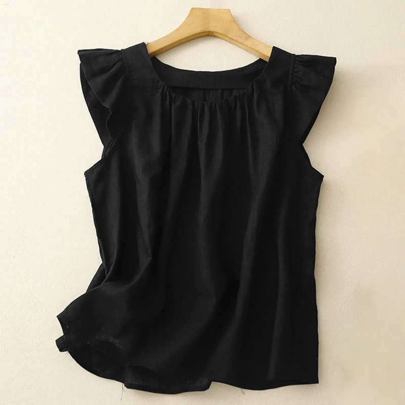 Ava Women's Tank Top | Lightweight Linen, Flutter Shoulder Accents - Image 3