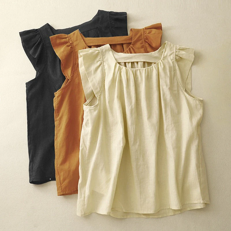 Ava Women's Tank Top | Lightweight Linen, Flutter Shoulder Accents - Image 4