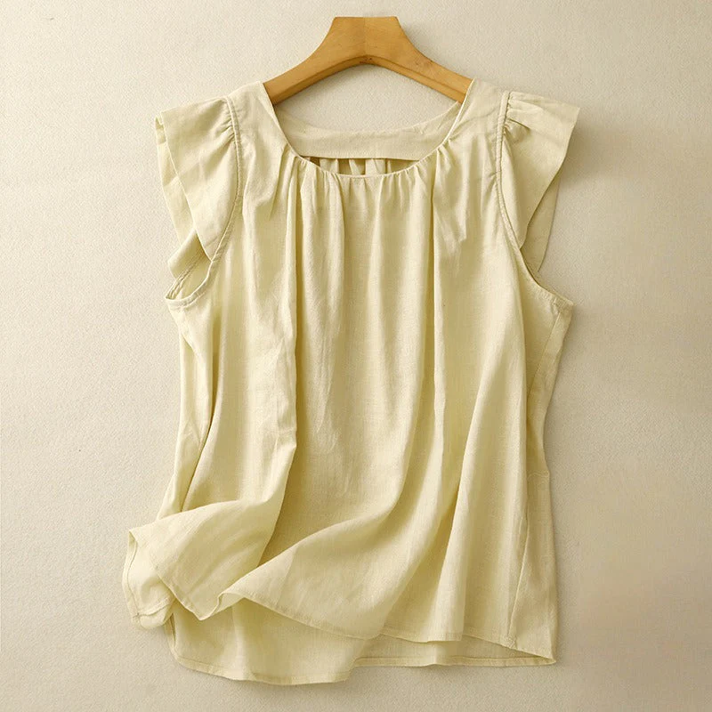 Ava Women's Tank Top | Lightweight Linen, Flutter Shoulder Accents - Image 5