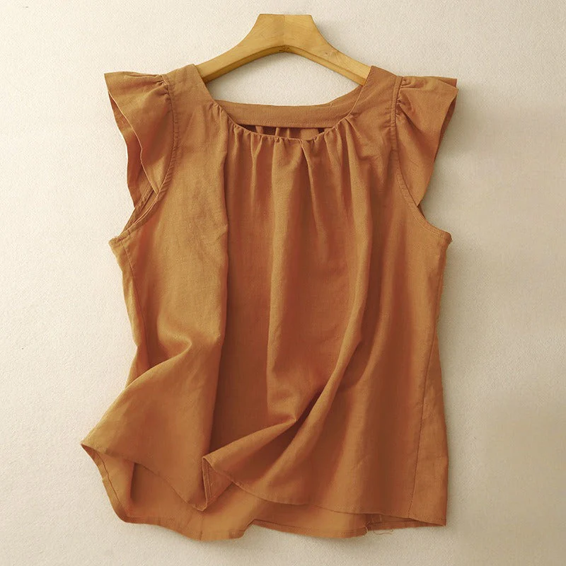 Ava Women's Tank Top | Lightweight Linen, Flutter Shoulder Accents - Image 6