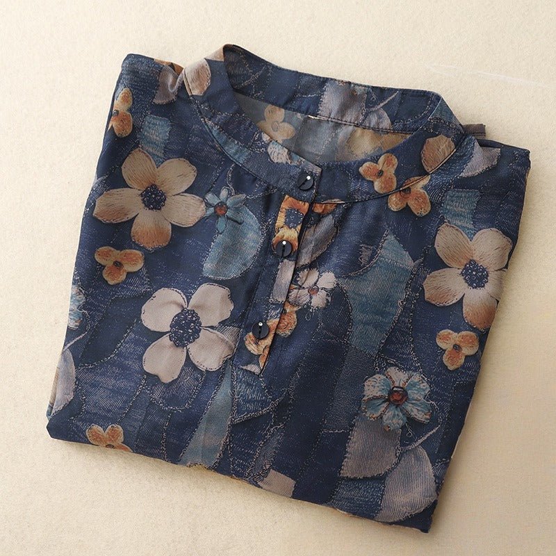 Fiona Women's Blouse | Floral Design, Elegant Collar - Image 3