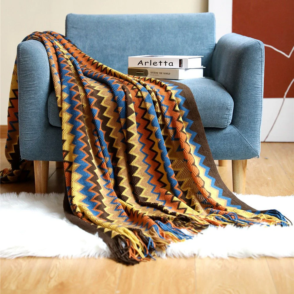 Handwoven Boho Chevron Coverlet in Earthy Colors – Soft and Stylish Bedspread - Image 7