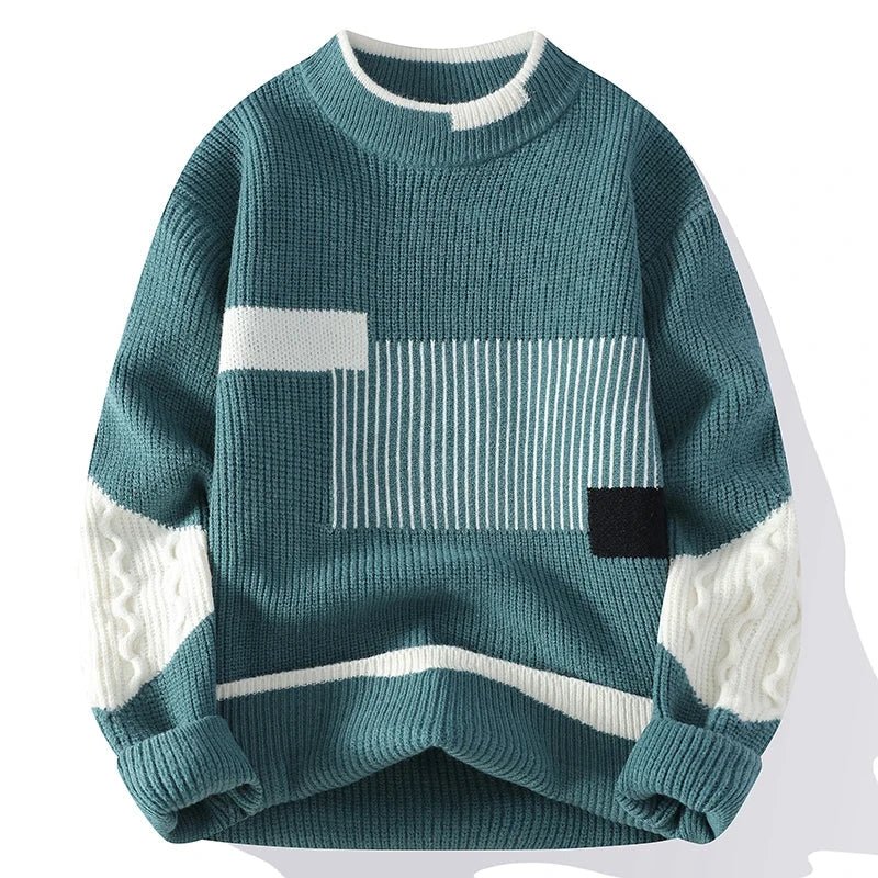 Maverick Men's Pullover Sweater | Wool Blend, Geometric Patchwork Design - Image 9