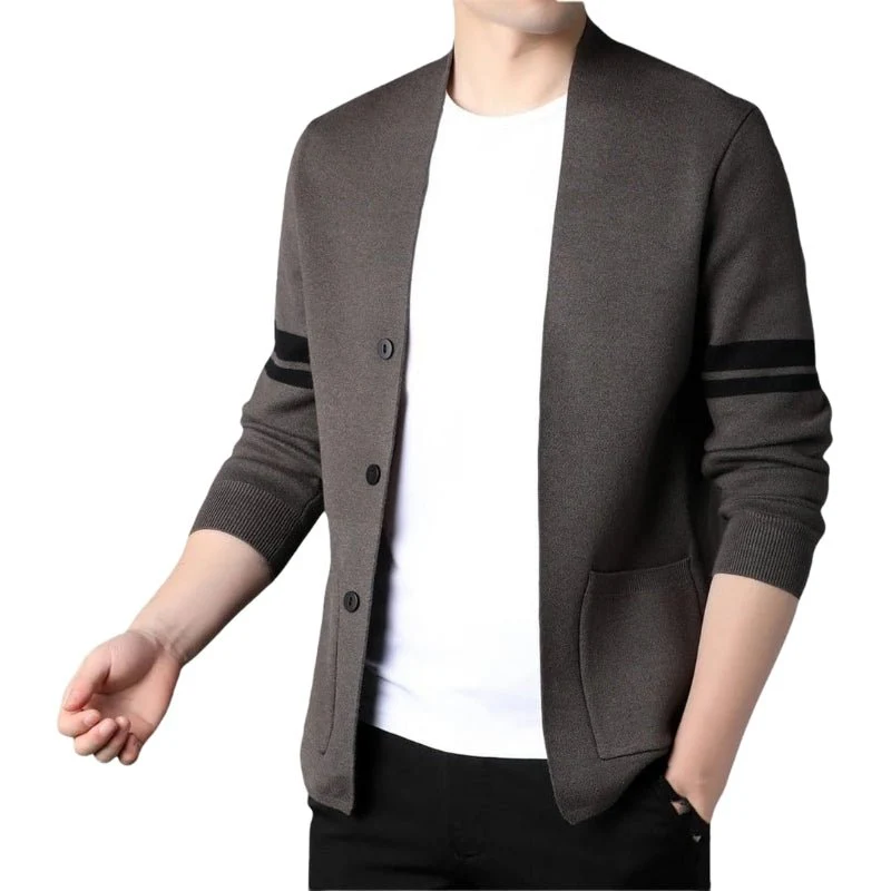 Men's Cardigan Button-Front Design Modern Fit Striped Sleeve Detail | Casual Layering Wear - Image 3