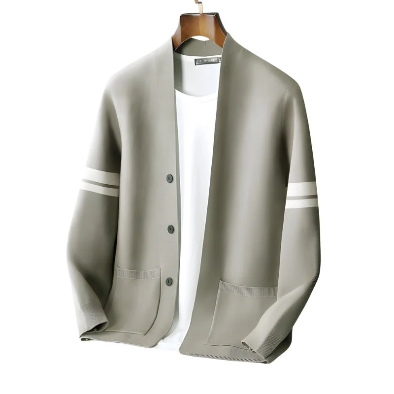Men's Cardigan Button-Front Design Modern Fit Striped Sleeve Detail | Casual Layering Wear - Image 4